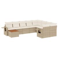 10-delige Loungeset met kussens poly rattan beige - thumbnail