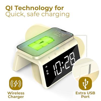 Digitale Wekker - Draadloze Oplader Voor Telefoon - Wake Up Light - Geel (HCG019QI-YE)