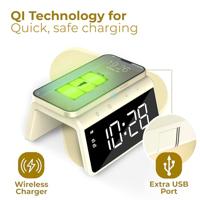 Digitale Wekker - Draadloze Oplader Voor Telefoon - Wake Up Light - Geel (HCG019QI-YE) - thumbnail