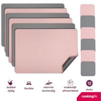 Cookinglife 6 Placemats + 6 Onderzetters - Dubbelzijdig - Vegan leer - Roze / Grijs - thumbnail
