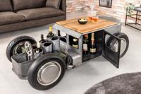 Vintage salontafel HOT ROD 160cm staal mangohout bartafel flessenhouder massief - 43602 - thumbnail