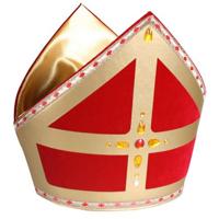 Mijter TV-Sint luxe Stefan katoen fluweel rood - thumbnail