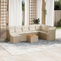 9-delige Loungeset met kussens poly rattan beige - thumbnail