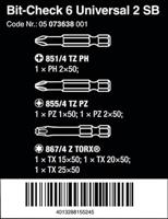 Wera Mini-Check Phillips Pozidriv TORX, 50 mm 05073638001 Bitset 6-delig Kruiskop Phillips, Kruiskop Pozidriv, Binnen-Torx - thumbnail
