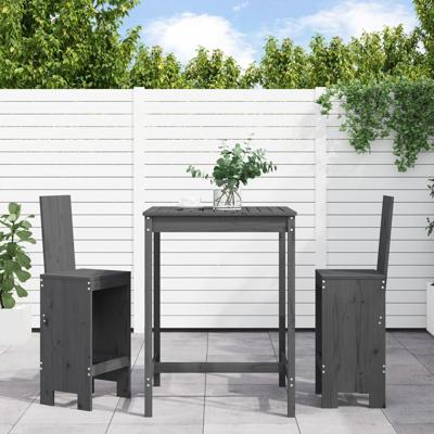 3-delige Tuinbarset massief grenenhout grijs - thumbnail