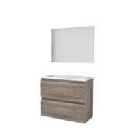 Basic-Line Ultimate 39 Badkamermeubelset - Ondiep - 80 x 39 cm - Greeploos - 2 Lades - Acryl Wastafel - 1 Kraangat - Spiegel met Indirecte LED Verlichting - Scotch Oak - thumbnail