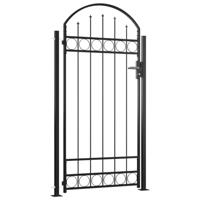 VidaXL Poort met gebogen bovenkant en 2 palen 105x204 cm zwart - thumbnail