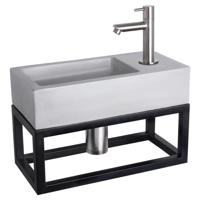 Differnz Ravo fonteinset beton lichtgrijs kraan recht mat chroom 38.5 x 18.5 x 9 cm met handdoekrek - thumbnail