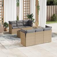 7-delige Loungeset met kussens poly rattan beige - thumbnail