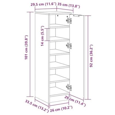 Schoenenkast 30x35x100 cm bewerkt hout wit