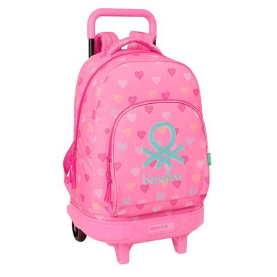 Schoolrugzak met Wielen Benetton Heart Roze 33 x 45 x 22 cm