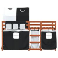 Stapelbed met gordijnen 75x190 cm grenenhout wit en zwart - thumbnail