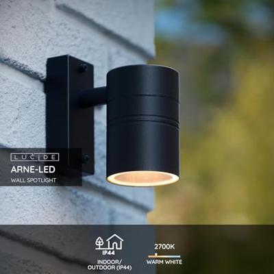 Lucide ARNE-LED - Wandspot / Wandlamp Binnen/Buiten - Ø 6,3 cm - LED - GU10 - 1x5W 2700K - IP44 - Zwart