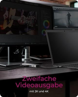 ICY BOX IB-DK4012-CPD Bedraad USB 3.2 Gen 1 (3.1 Gen 1) Type-C Antraciet, Zwart