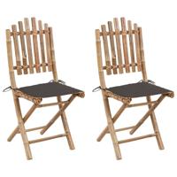 VidaXL Opklapbare stoelen (2 stuks) met kussens, bamboe - thumbnail