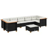 8-delige Loungeset met kussens poly rattan zwart - thumbnail
