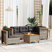 6-delige Loungeset met kussens poly rattan grijs - thumbnail