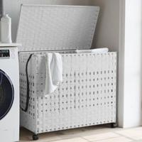 VidaXL Wasmand op wielen 66x35x60 cm rattan wit - thumbnail