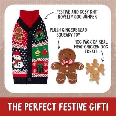 Cupid & Comet Peperkoek Kerst Hond Cadeaupakket met Trui, Speelgoed & Treats (Med - 50cm)