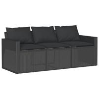 2-delige Tuinset met kussens poly rattan zwart - thumbnail
