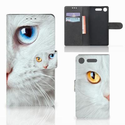Sony Xperia XZ1 | Telefoonhoesje | Met pasjeshouder | Witte Kat Sony Xperia XZ1 | Telefoonhoesje | Met pasjeshouder | Witte Kat