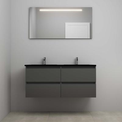 On-Line Badkamermeubelset - 120 cm - Voorgemonteerd - Ladestructuur - Acryl Wastafel - 2 Kraangaten - Spiegel met LED-Verlichting - Mat Antraciet
