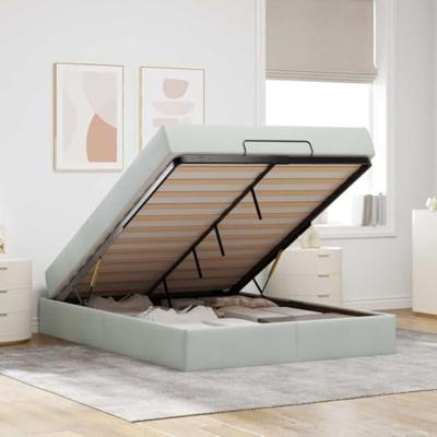 Bedframe met matras met opslag Lichtgrijs 140 x 200 cm Fluweel