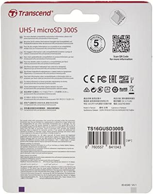 Transcend Premium 300S microSDHC-kaart 16 GB Class 10, UHS-I, UHS-Class 1 - thumbnail