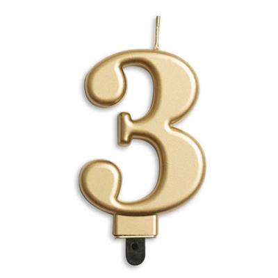 Kaars 3 jaar goudkleurig luxe Kaars 3 jaar goudkleurig luxe