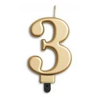 Kaars 3 jaar goudkleurig luxe - thumbnail