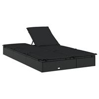 Ligbed met kussens 2-persoons poly rattan zwart - thumbnail