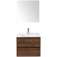 Dante Badmeubelset 60 cm - Walnoot - Keramische Wastafel Wit Enjoy met Spiegel - thumbnail