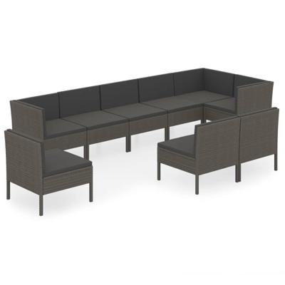 9-delige Loungeset met kussens poly rattan grijs
