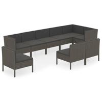 9-delige Loungeset met kussens poly rattan grijs - thumbnail