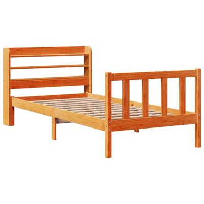 Bedframe met hoofdbord massief grenenhout wasbruin 135x190 cm - thumbnail