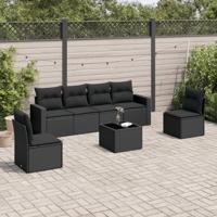 7-delige Loungeset met kussens poly rattan zwart - thumbnail