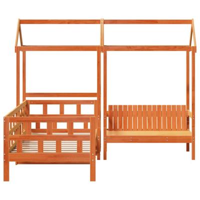 Kinderbedset met huisje massief grenenhout wasbruin 80x200 cm