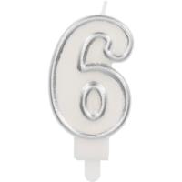 Cijferkaars &apos;6&apos; Wit Zilver Chique (9cm) - thumbnail