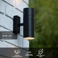Lucide ARNE-LED - Wandspot / Wandlamp Binnen/Buiten - Ø 6,3 cm - LED - GU10 - 2x5W 2700K - IP44 - Zwart - thumbnail