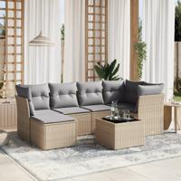 6-delige Loungeset met kussens poly rattan gemengd beige - thumbnail
