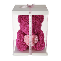 Rozenbeer groot donker roze met hart - thumbnail