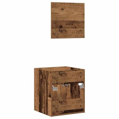 2-delige Badkamermeubelset bewerkt hout oud houtkleurig 2-delige Badkamermeubelset bewerkt hout oud houtkleurig