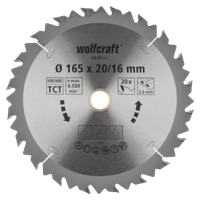 Wolfcraft Handcirkelzaagblad | HM | 20 Zähne | Ø165 x 20/16mm | 1 stuk - 6644000 - thumbnail