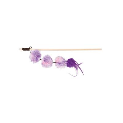 TRIXIE SPEELHENGEL POMPOMBALLEN HOUT / PLUCHE MET VALERIAAN ASSORTI 40 CM 4 ST
