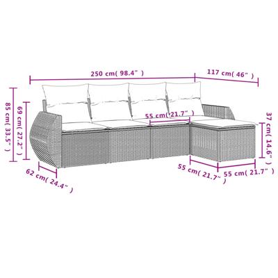 6-delige Loungeset met kussens poly rattan bruin - thumbnail