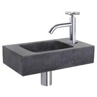 Fonteinset Differnz Bombai Natuursteen 40x22x9 cm Zwart Met Gebogen Kruis Kraan Chroom Differnz - thumbnail
