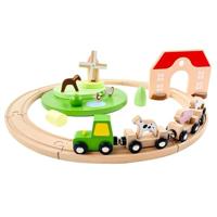 Classic World houten boerderijtrein speelset, 28dlg. - thumbnail