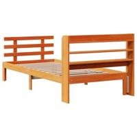 Bedframe met hoofdbord massief grenenhout wasbruin 100x200 cm - thumbnail