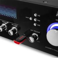 Fenton AV320BT surround hifi-versterker, PA versterker home theater karaoke, power: 2 x 100 watt RMS (8 ohm), impedantie: 4/8 ohm, Bluetooth, USB, digitale display, echo/bass/treble, zwart - thumbnail