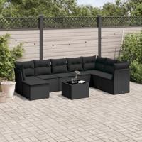 9-delige Loungeset met kussens poly rattan zwart - thumbnail